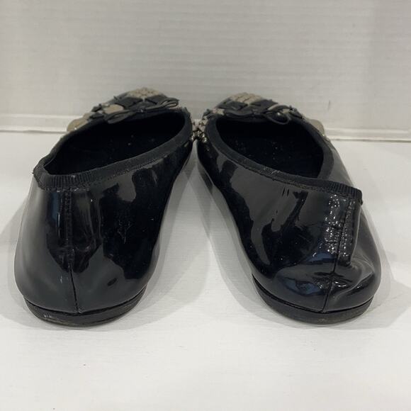 Prada Black Patent Leather Ballerina Flats Stud Stone Bow Embellishment Sz EU 40 - Picture 7 of 9